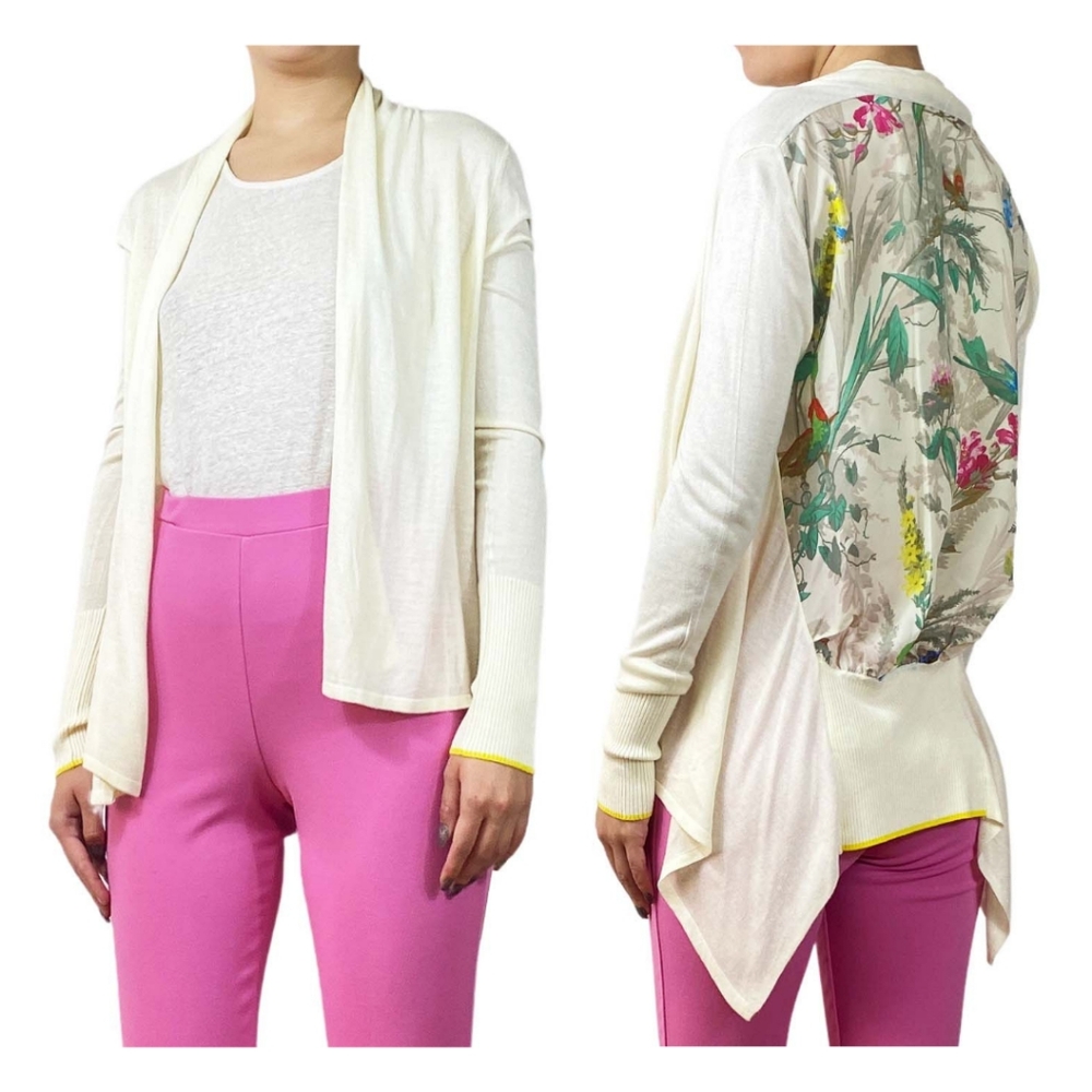 Ted Baker Cream Open-Front Cardigan with Floral Back Panel